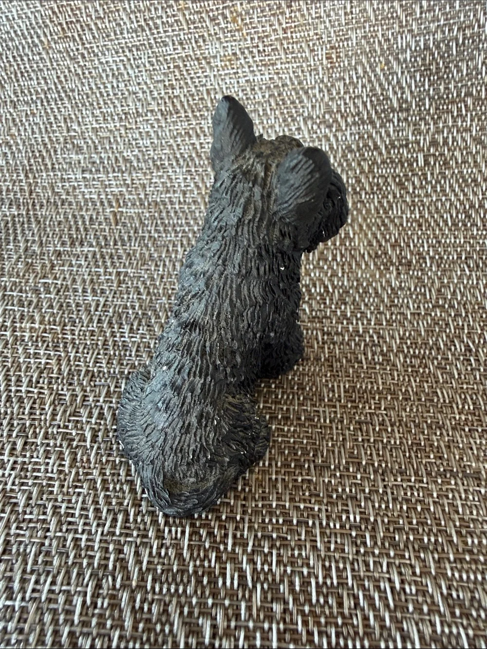 Two Vintage Scottie Dog Figurines Black Resin & White Carved Marble Onyx Stone